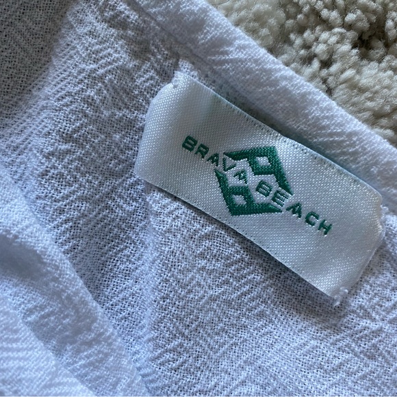 Brava Beach white beach coverup with fringe on bottom and tie in front - Picture 6 of 9